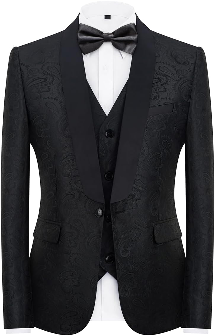 Mens Suits 3 Piece Slim Fit Tuxedo for Men Paisley Suit Prom Tux Shawl Lapel One Button Blazer Vest Pants Set - Image 2