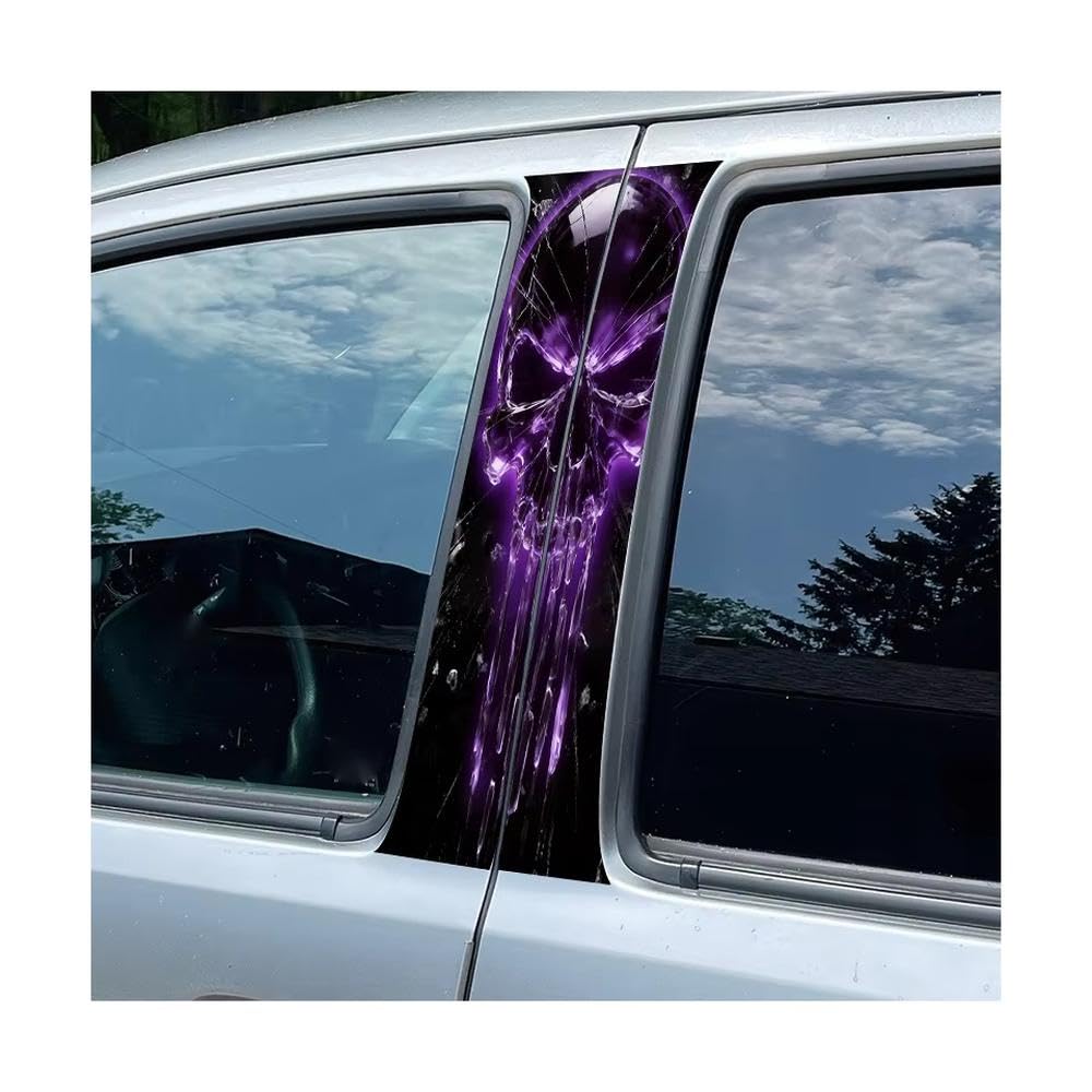 Bertdcx One Color Car Pillar Decals Waterproof Stickers Amethyst Skull Glossy Protective Polyethylene Film Auto Parts