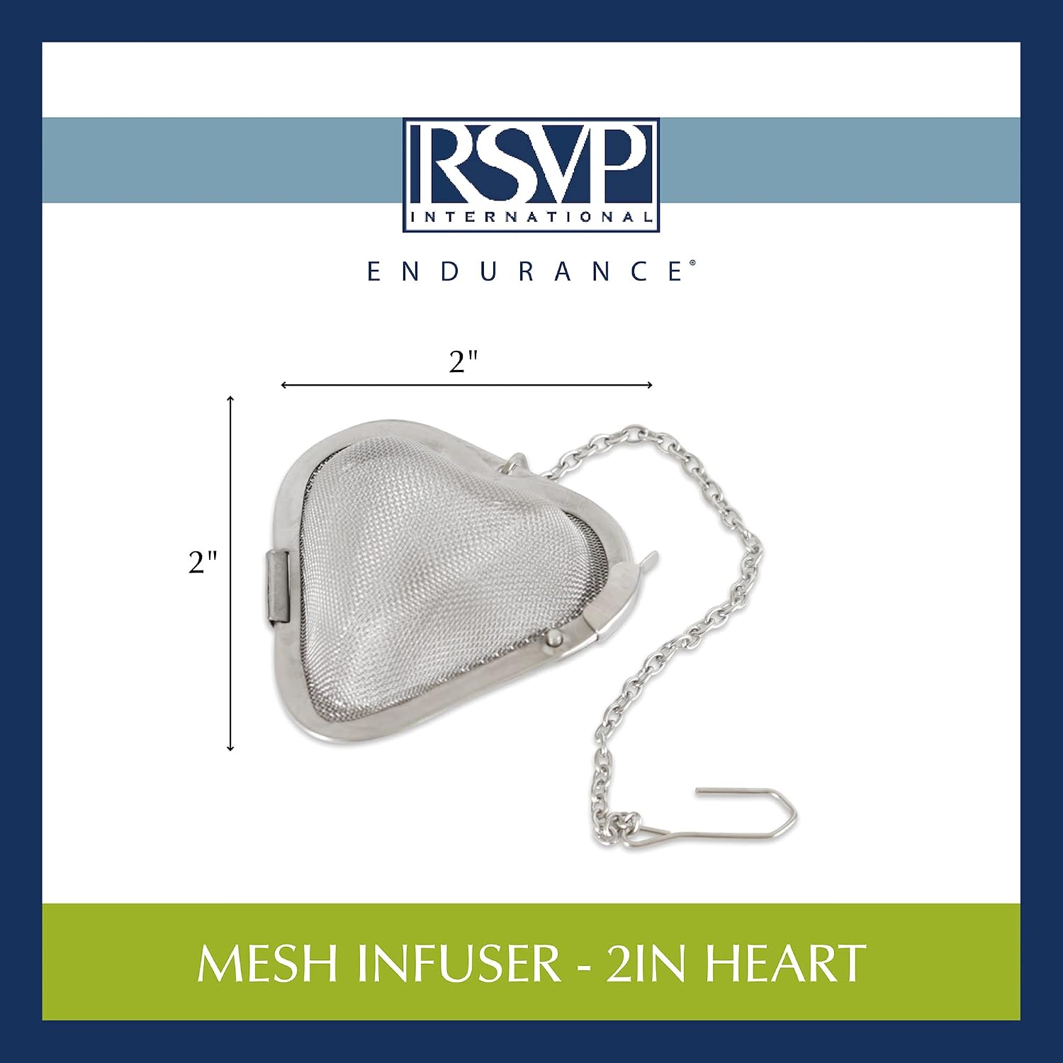 RSVP International Endurance Collection Mesh Loose Leaf Tea Strainer/Infuser Ball, 18/8 Stainless Steel and Dishwasher Safe, Heart Shape, 2 x 2"