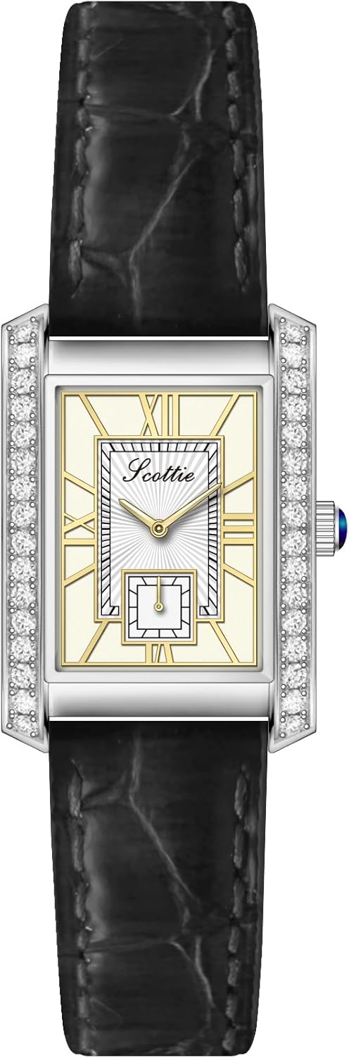 LOREO Women’s Luxury Rectangular Watch Elegant Two-Tone Gold and Silver Diamond Quartz Stainless Steel Leather Band Pink Green Black Waterproof Bracelet Watch