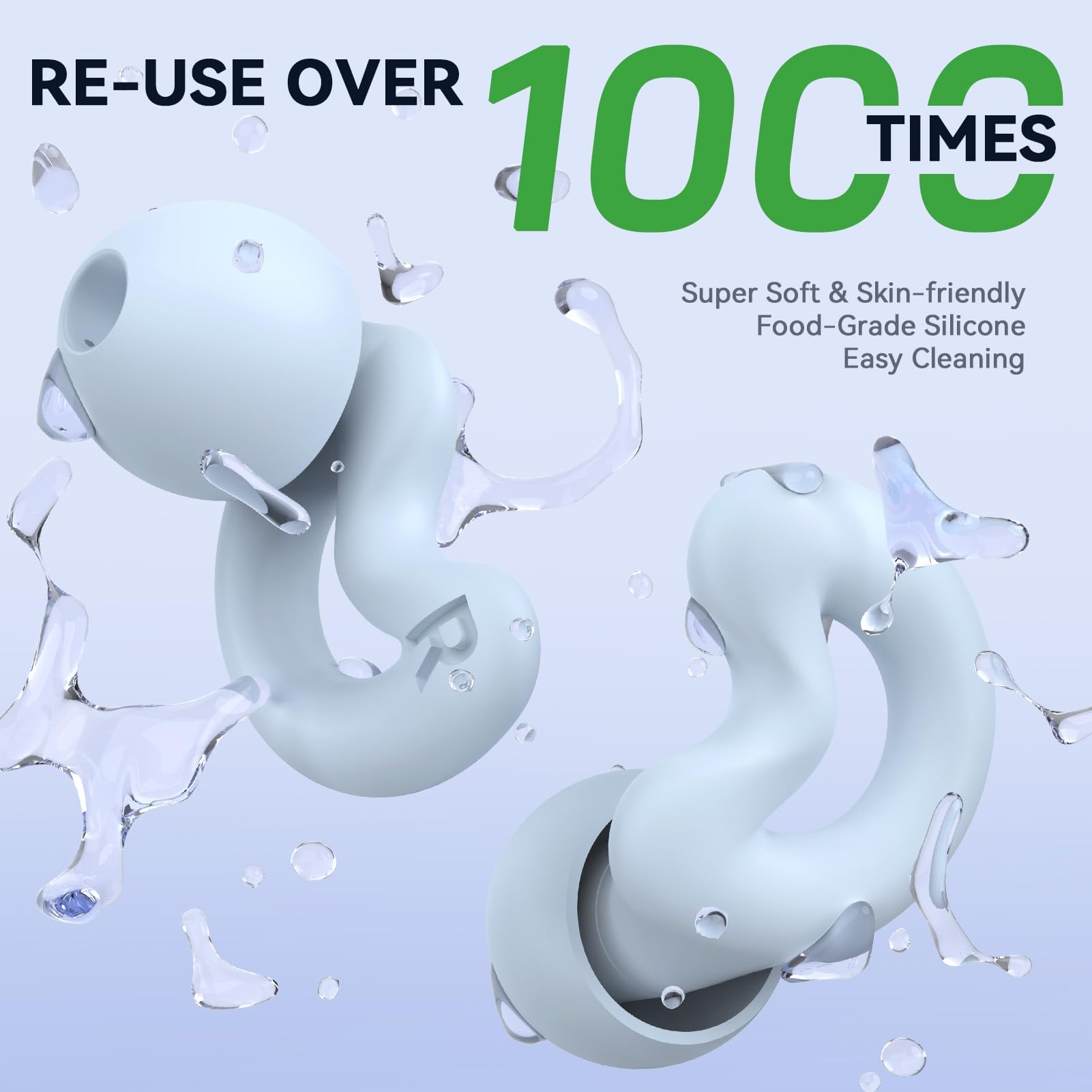 Ear Plugs for Sleeping Noise Cancelling Up to NRR49dB-Ultra Soft, Reusable Silicone Ear Plugs for Sleep Snoring Blocking, Side Sleepers-10 Ear Tips in XS/S/M/L/Double Layer Milky Blue