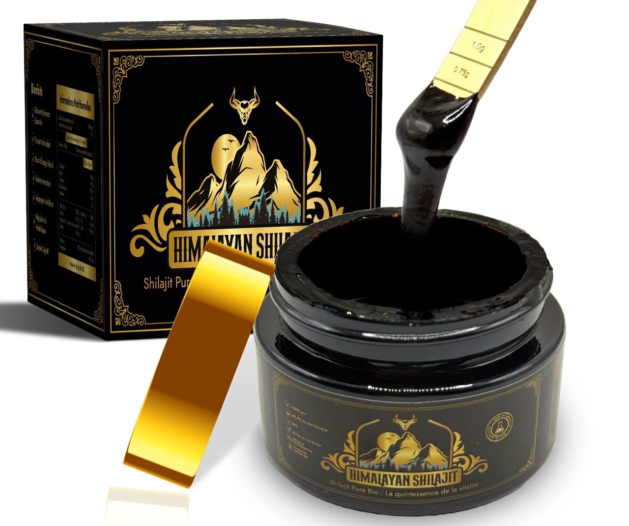 Shilajit | Shilajit Pure | Shilajit d'Himalaya Bio Purifié | Riche En Acide Fulvique, Hautement Concentré | Qualité PREMIUM 100% Pure | Sans OGM | Testé en Laboratoire | Cuillère Graduée Offerte