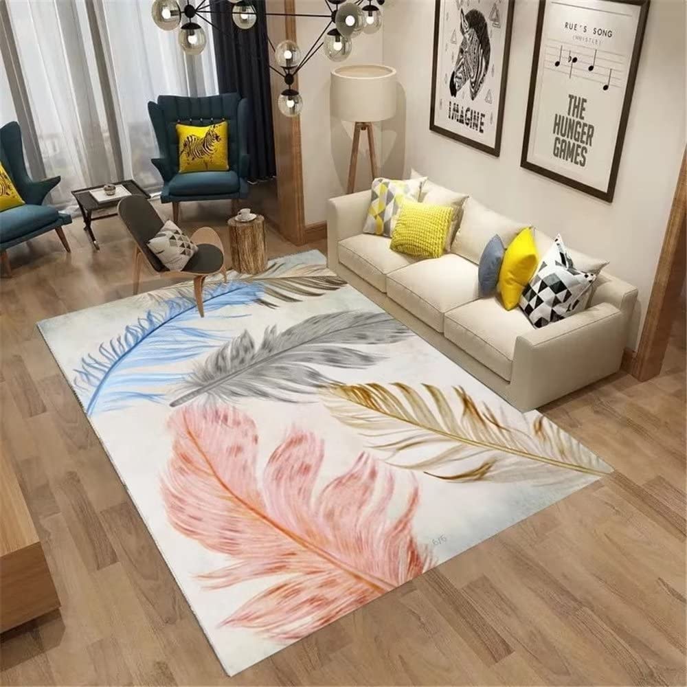Tapis de salon rose à plumes 120x160 pour chambre ado fille cocooning