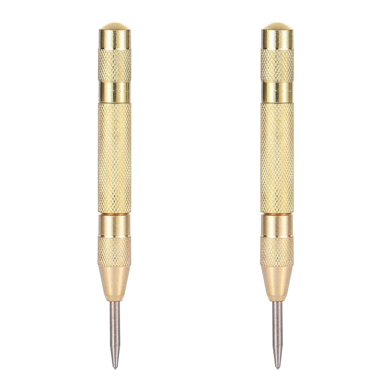 Minta Automatic Center Punch, Adjustable Spring Loaded Center Hole Punch, Metal Engraving Pen Brass Crushing Tool, Easy to Use, for Steel, Wood, Plastic Brass Window Glass Crushing, 2 Pcs