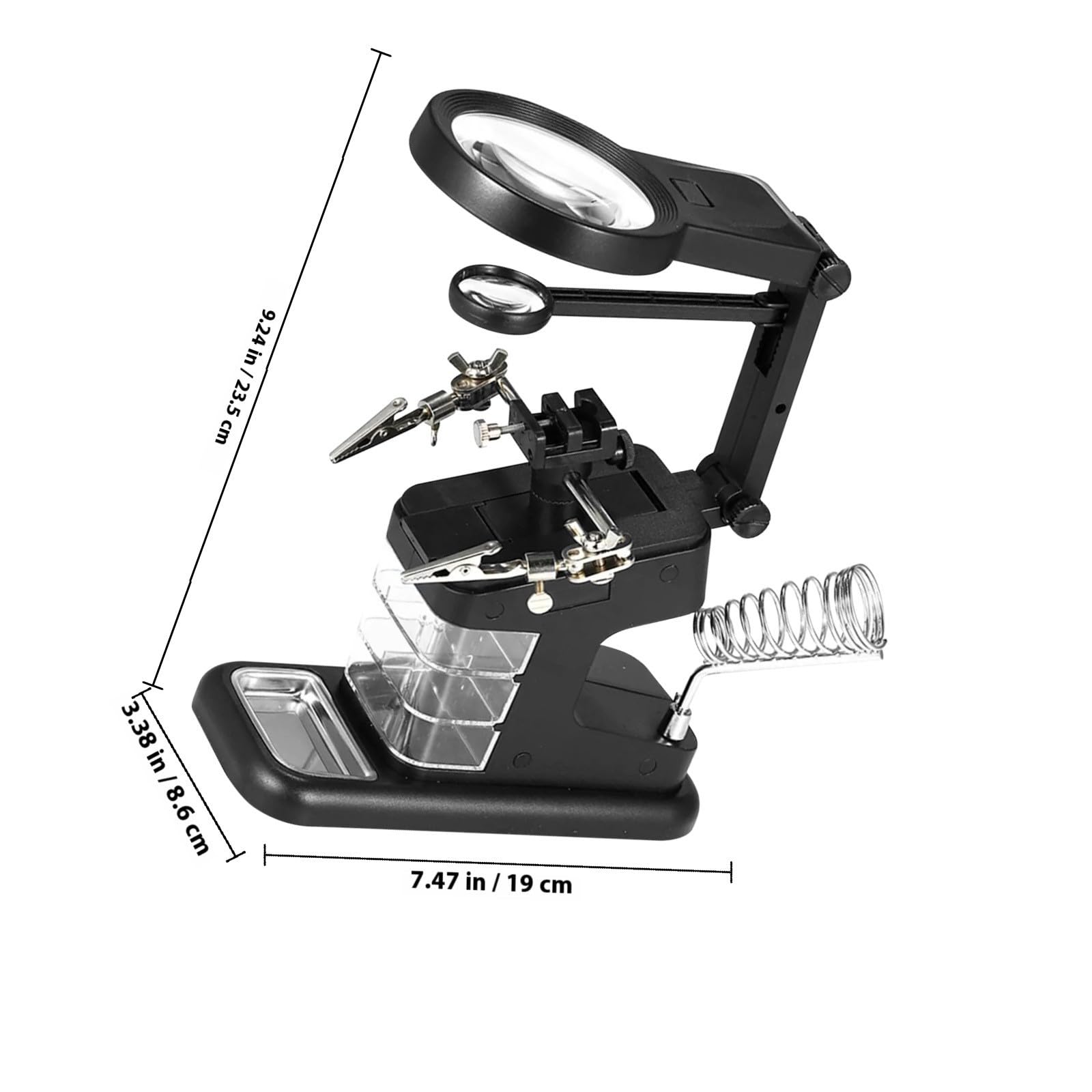 Lampada da Scrivania Pinza USB per Saldatura e Riparazioni Elettroniche 10 Led, Lente di Ingrandimento Acrilica e Braccio Regolabile in Metallo Nero