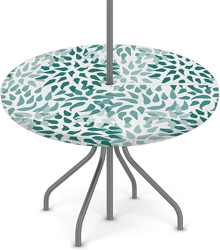 Miniatura 9 de Mantel redondo con agujero para sombrilla y cremallera, patrón marroquí, para exteriores, elástico, ajustable, de 45 a 56 pulgadas, a prueba de