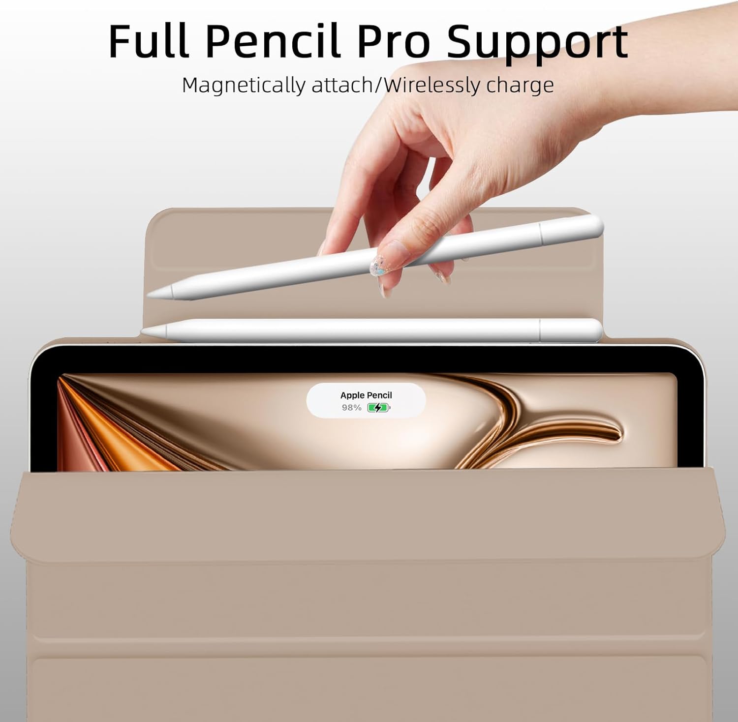for iPad Air 13 inch M3/M2 Case (2025/2024,Model NO.A2898/A2899/A2900), Auto Sleep/Wake and Magnetic Closure, Slim Trifold Stand Case, PU Leather Cover, Support Apple Pencil Pro, Oat Coffee - Image 5