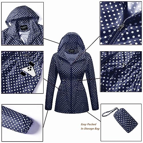 Women-Rain Jacket-Hood Waterproof-Lightweight Windbreak-Packable — Cute RainCoats Travel Polka Dot Ladies With Pouch4