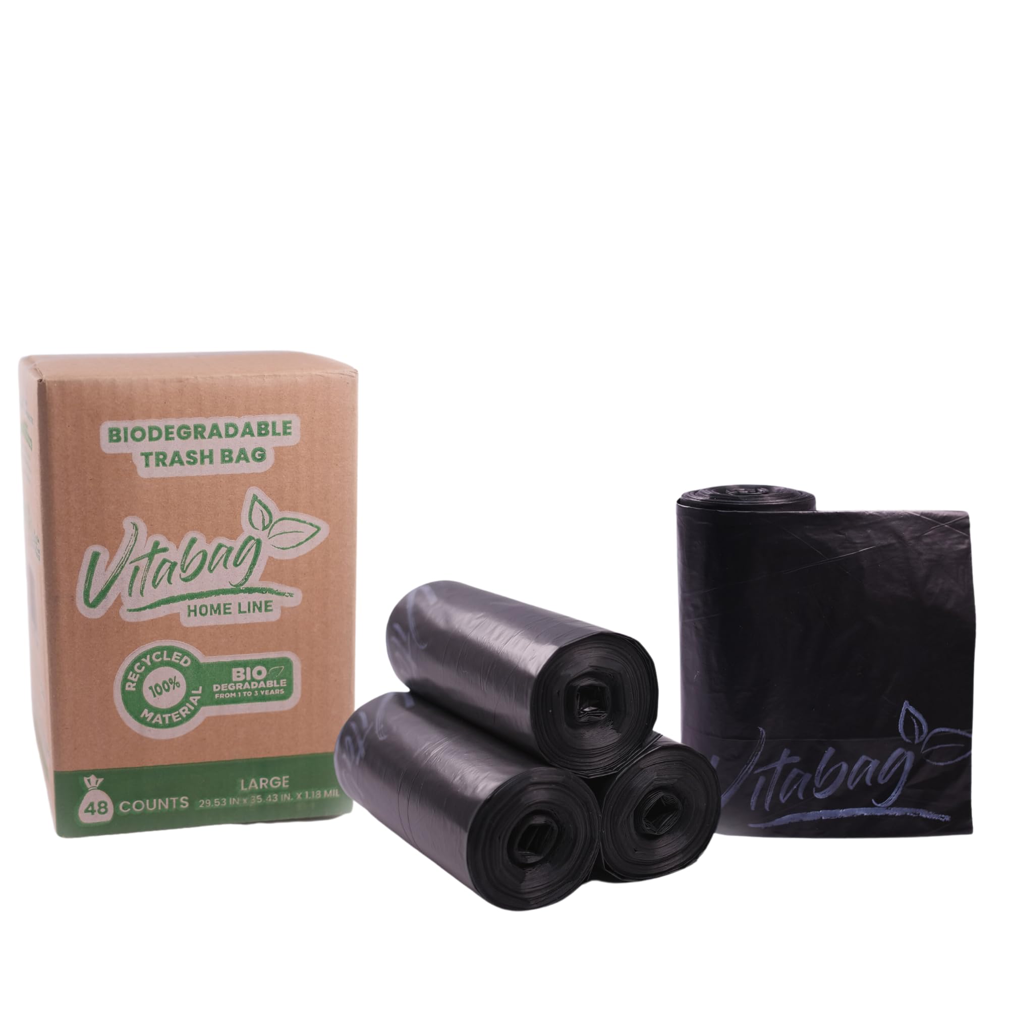 30 Gallon Biodegradable Trash Bags – Eco-Friendly, Leak-Proof, Tear-Resistant – Made from Recycled Materials – Kitchen Can Liners, 48 Count.