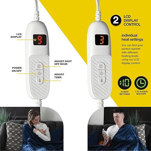 Miniatura 3 de Manta térmica tamaño Queen lavable a máquina extremadamente suave y cómoda manta eléctrica de calentamiento rápido con controlador de mano 10