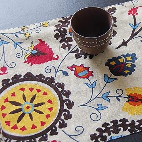Chemin de table floral ethnique de qualité supérieure en coton lin KnSam