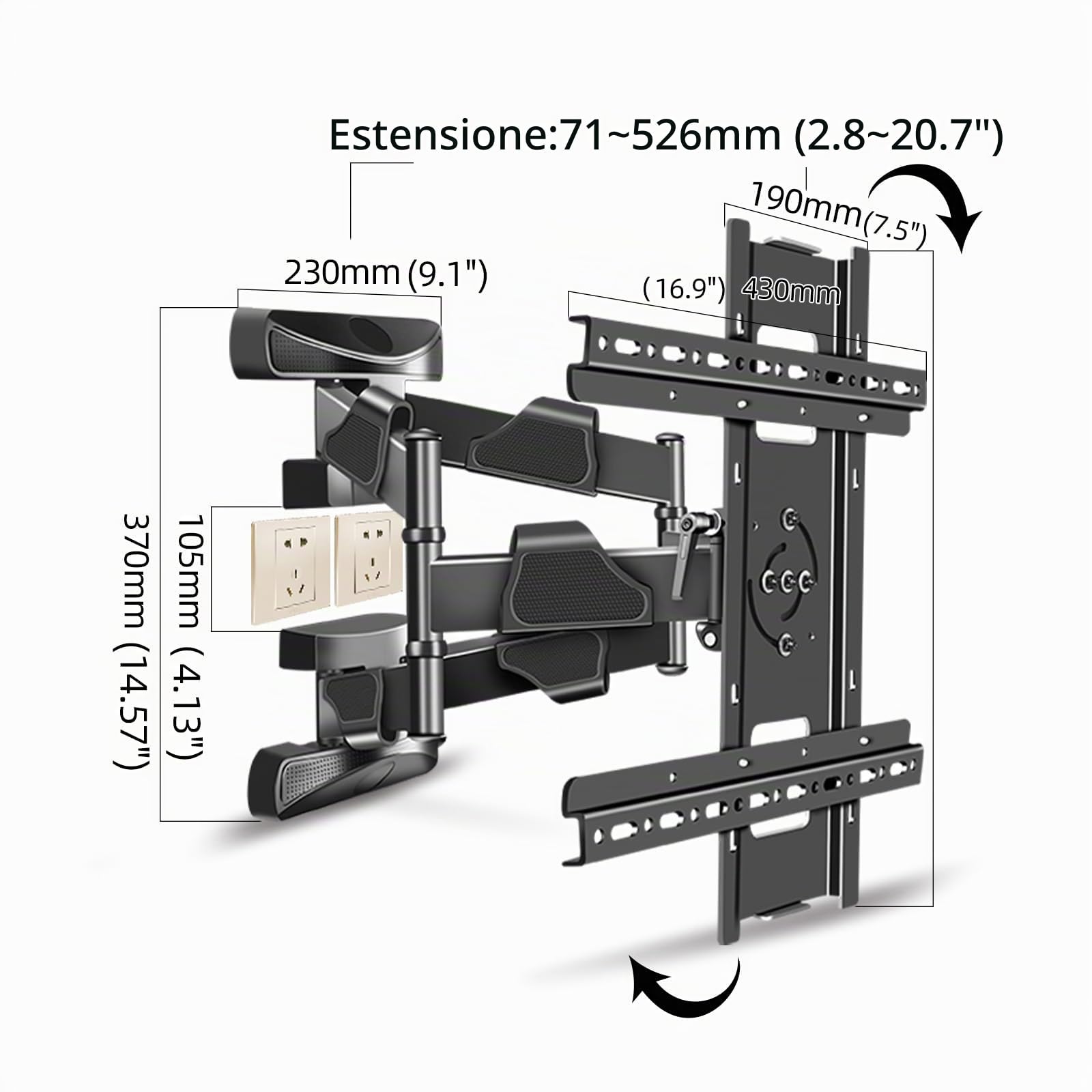 Supporto TV Parete per 32-65 Pollici, Orizzontale Verticale Braccio TV Portata 32,5 kg, ±90° Rotazione Supporto TV Estensibile Girevole Inclinabile, Doppio Braccio Articolato Max VESA 400x400