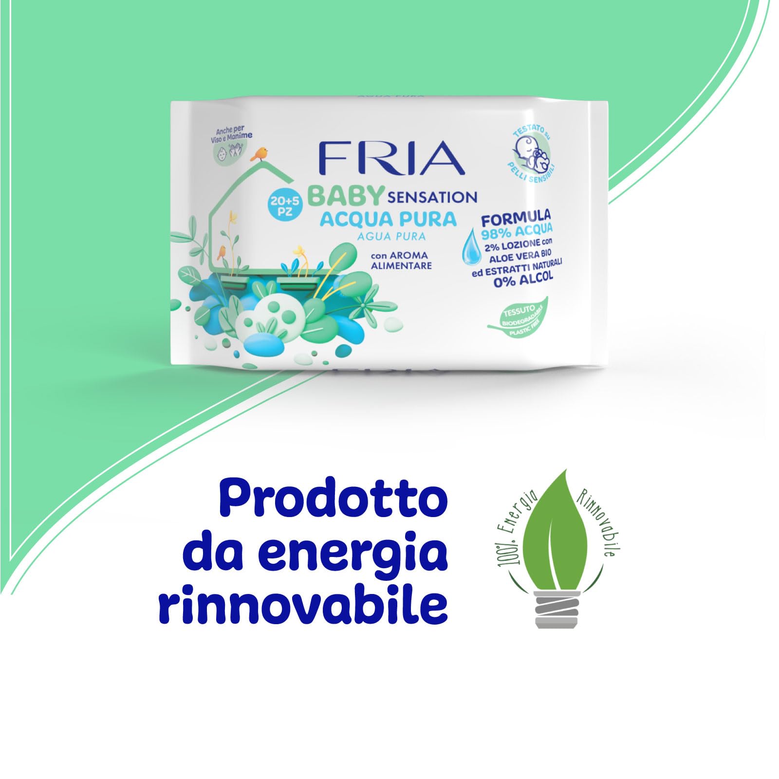 Fria Baby Salviette per Cambio Pannolino 98% Acqua Purificata 20+5 Confezione Pocket