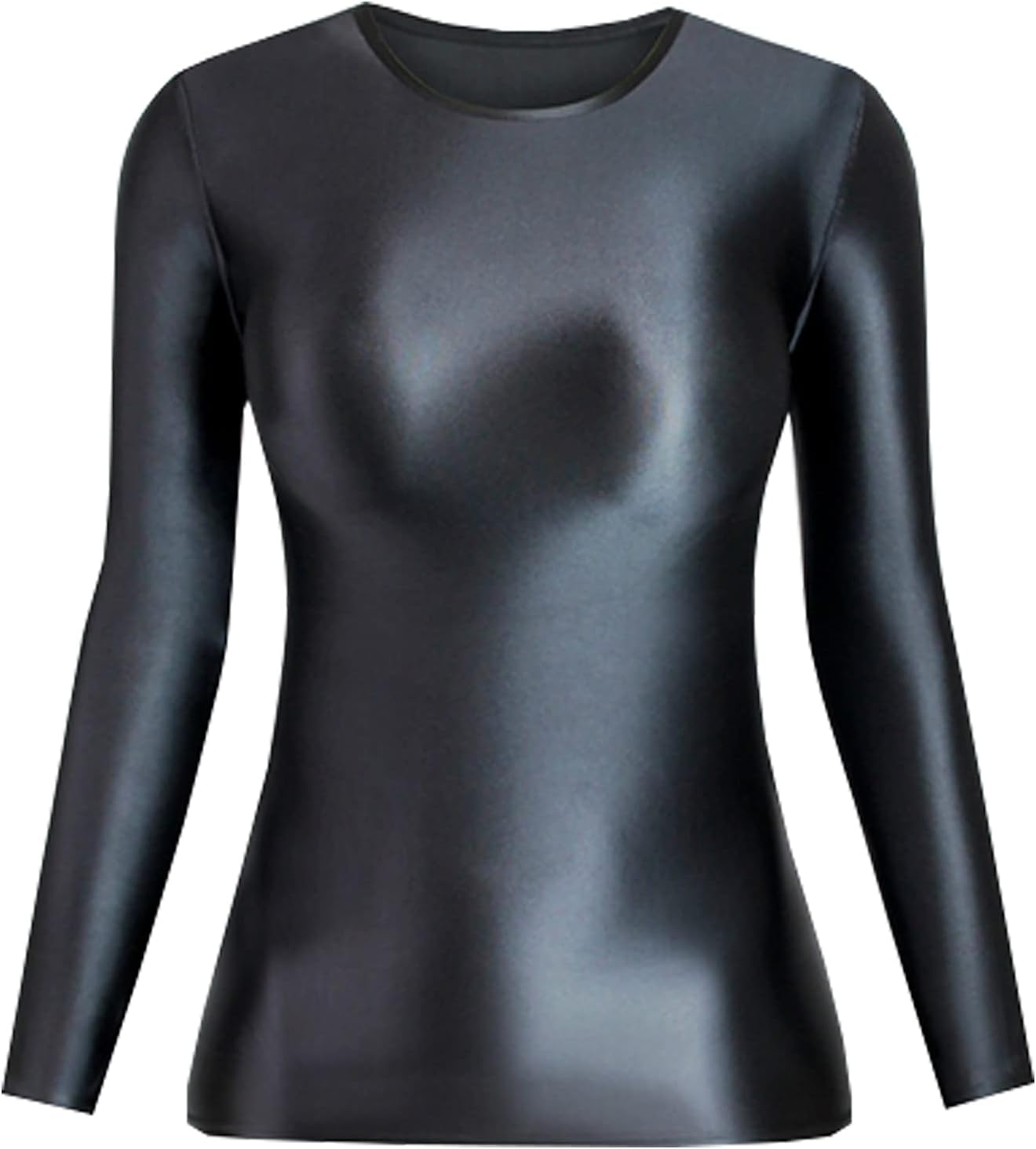 leesuo Women's Sexy Oil Shiny Glossy Blouse Bodystocking Long Sleeve Nylon Sheer Yoga Stretch T-Shirt Tank Top