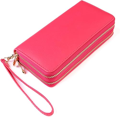 Vista 2 de MYS Collection Cartera clásica de cuero sintético con cremallera alrededor Bolso de mano con cremallera de cuero vegano con ranuras para tarjetas