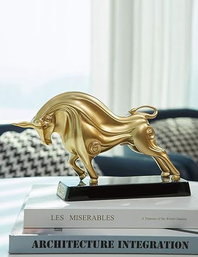 Miniatura 3 de HAUCOZE Bull Decor Escultura Estatua Moderna Arte Animal Figurita Regalos Polyresin Oro 9.0 pulgadas