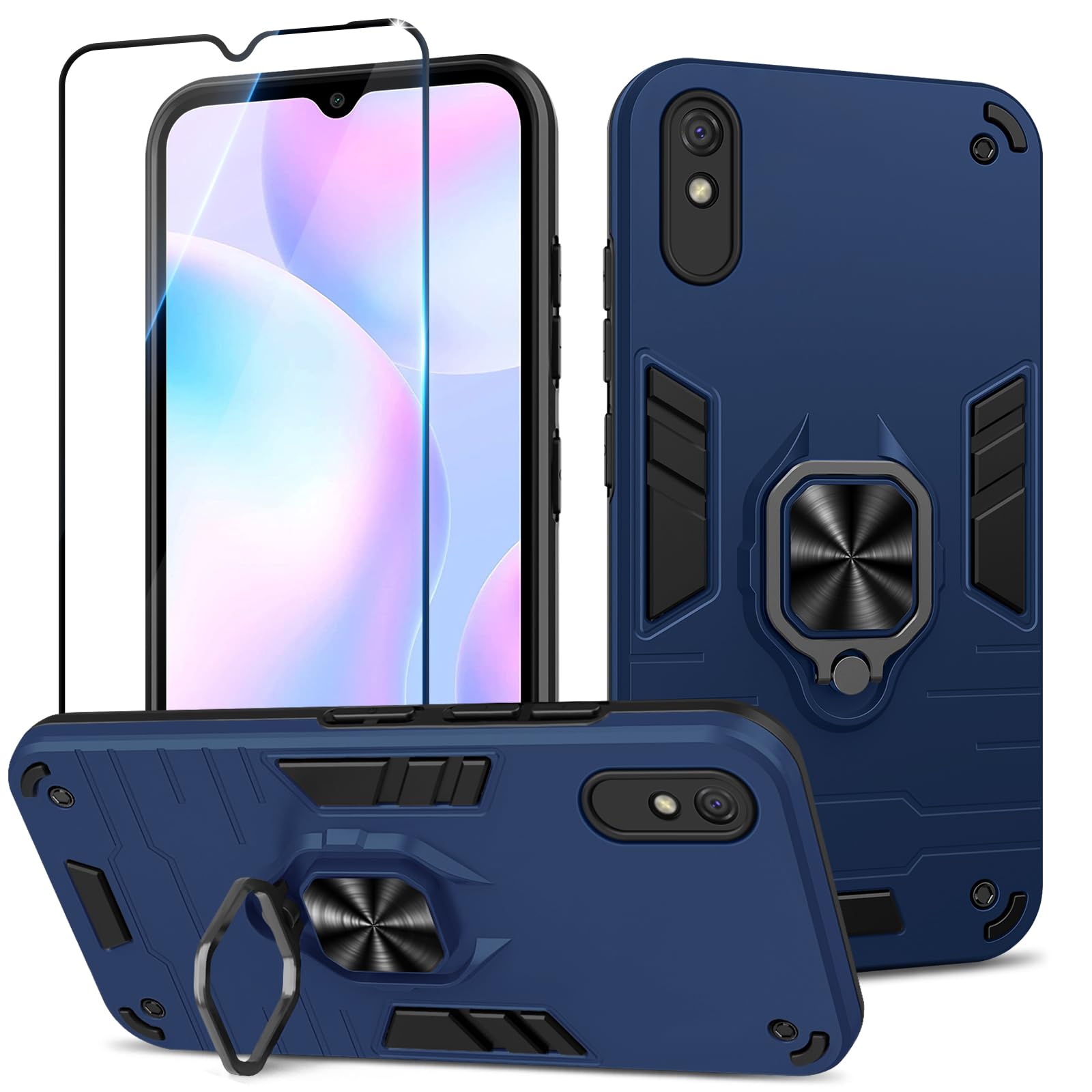 Cover Per Huawei Nova 12i Antiurto Con Staffa Rotante 360° | Doppio Strato PC + TPU + Vetro Temperato Incluso | Custodia Nero