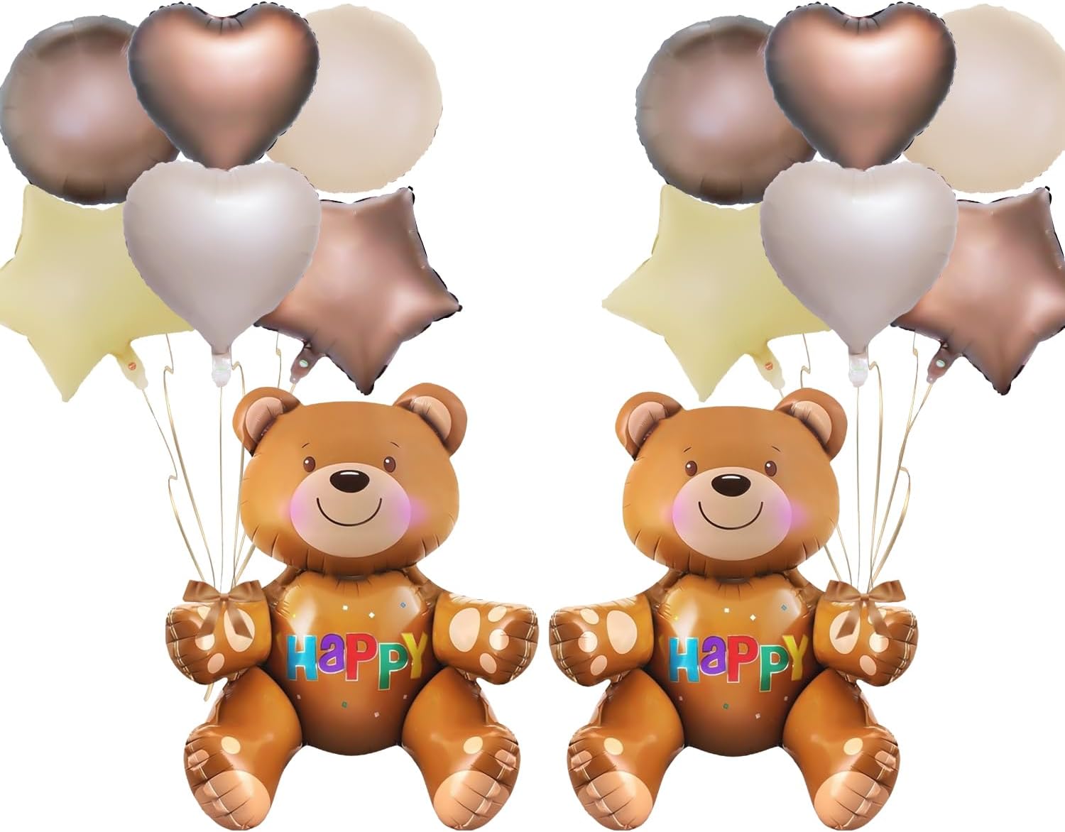 14Pack Bear Balloons, 3D Teddy Bear with Heart Star Helium Foil Balloons Decoration for Birthday Wedding Baby Shower Valentine Party Supplies