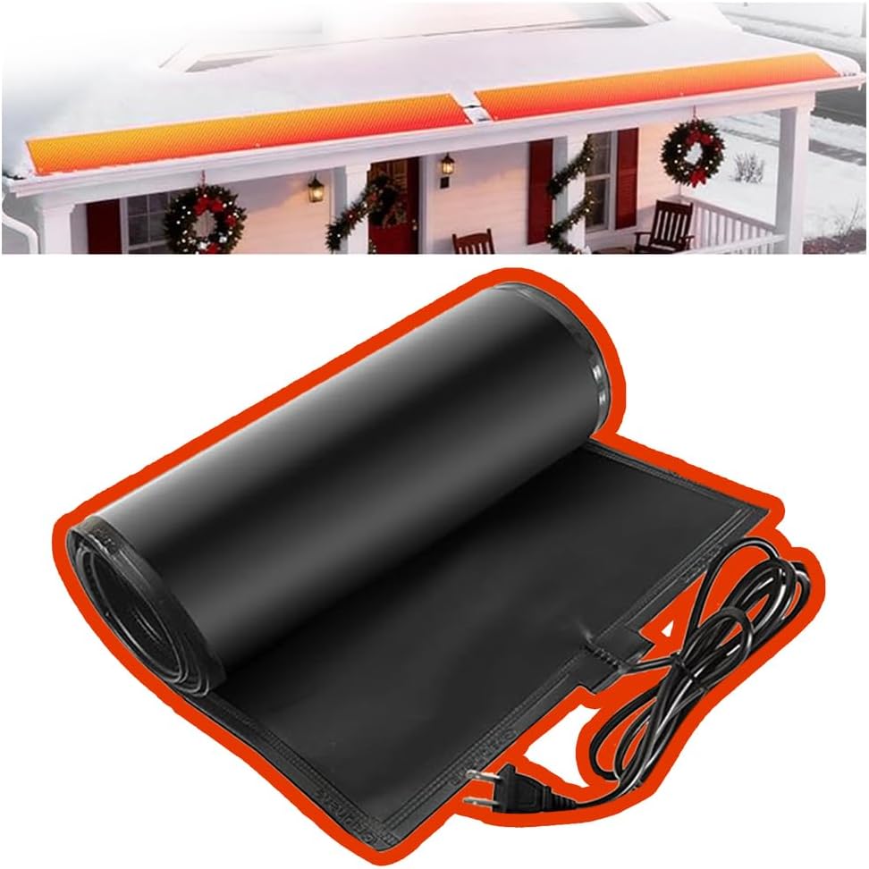 Indoor/Outdoor Heated Snow Melting Mats Heat Tape Heater Ice Dam Prevention and Electric Snow Heated Mats Melting Mats for Winter Snow Removal Walkway Sidewalk Roof,Black,21 × 144 in