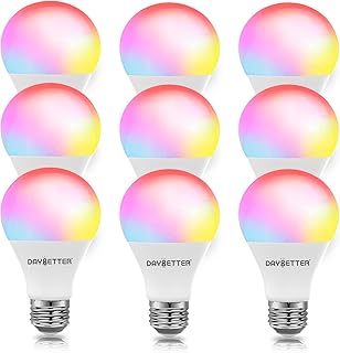 DAYBETTER Smart Bulbs, Dimmable WiFi Color Changing Light That Work with Alexa & Google Home, Music Sync, A19/E26, 9W, 800 Lumens, 2.4Ghz only, No Hub Required, 9 Pack