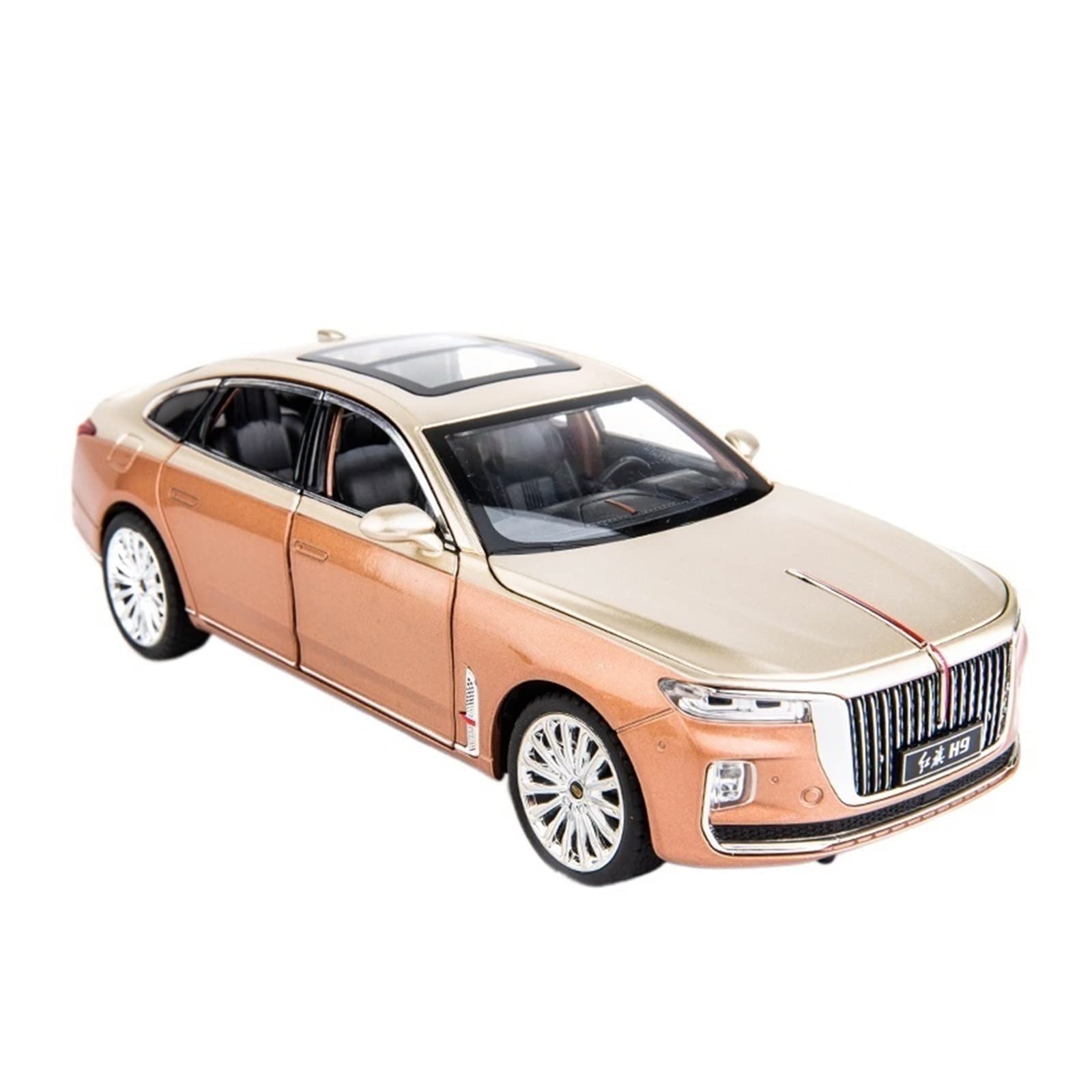 Toy car Model 1:24 for HongQi H9 Alloy Model Car Toy Diecasts Pull Back Sound and Light Toys for Children (Color : Yellow)