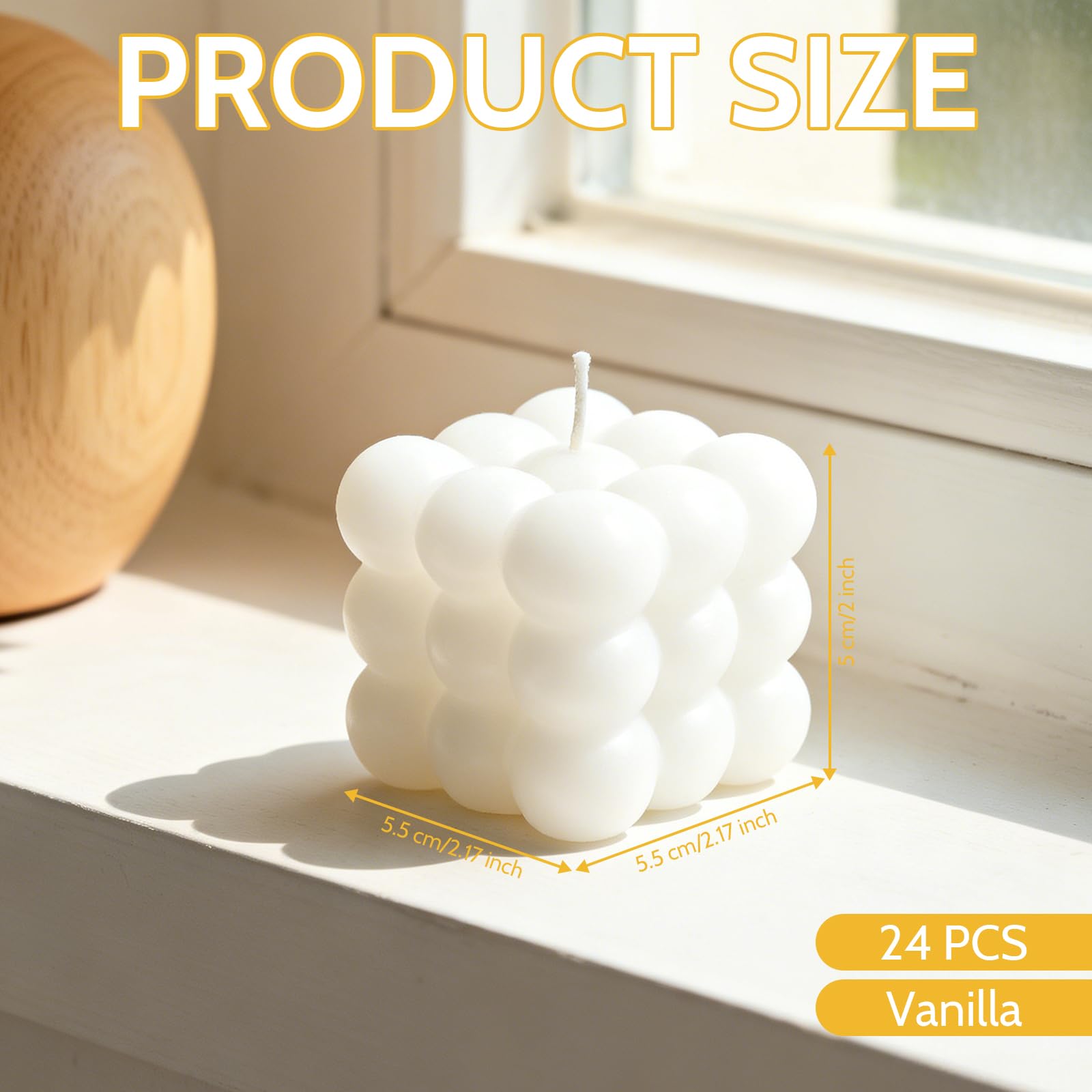 24 velas de burbujas – Velas de cera de soja de vainilla en forma de cubo – Mini velas de soja hechas a mano, para decoración estética de habitación, vela decorativa grande para el hogar