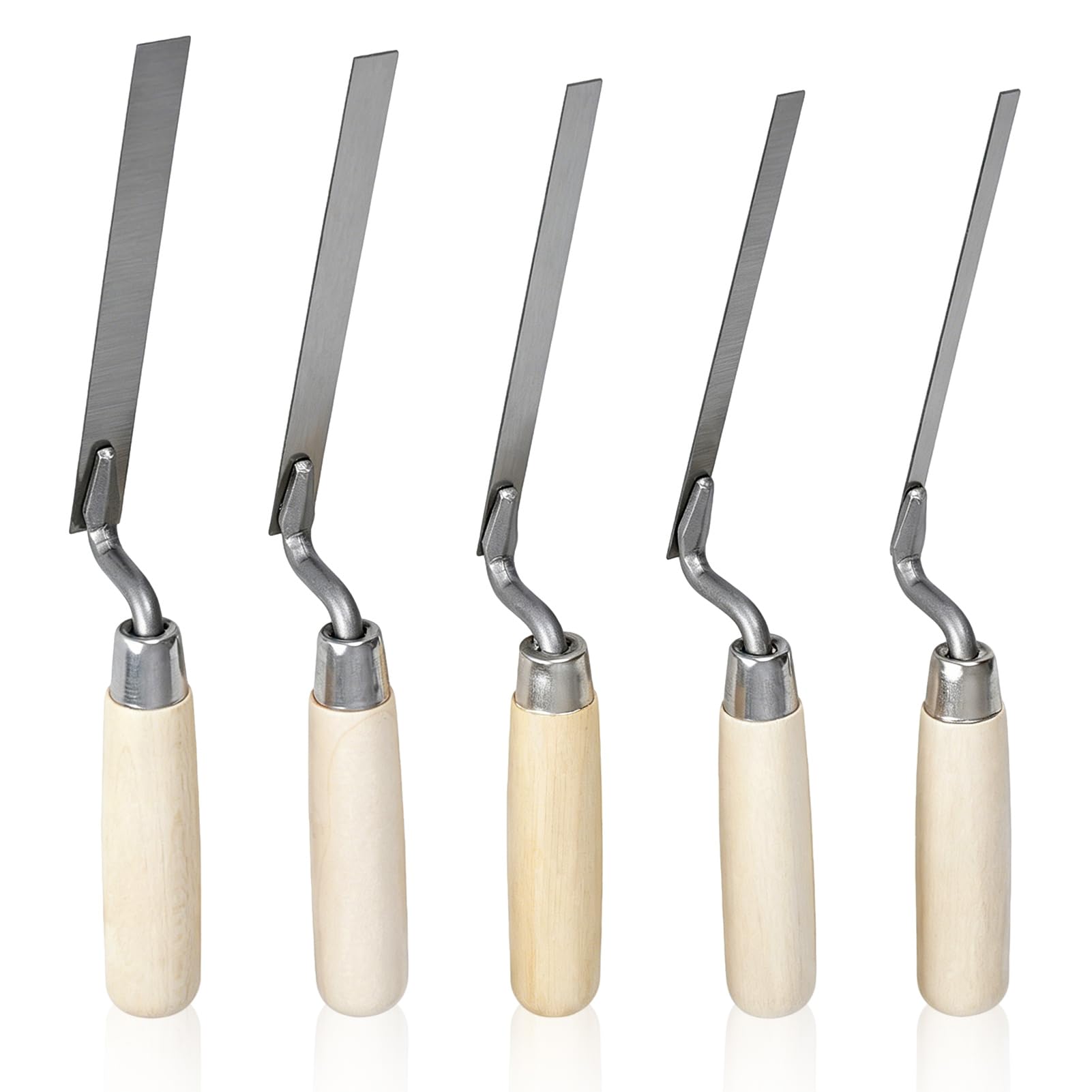 Set di 5 spatole per fughe, 6 8 10 12 14 mm, molla piatta in acciaio al carbonio, per dita, con manici in legno per muratura, mattoni e malta