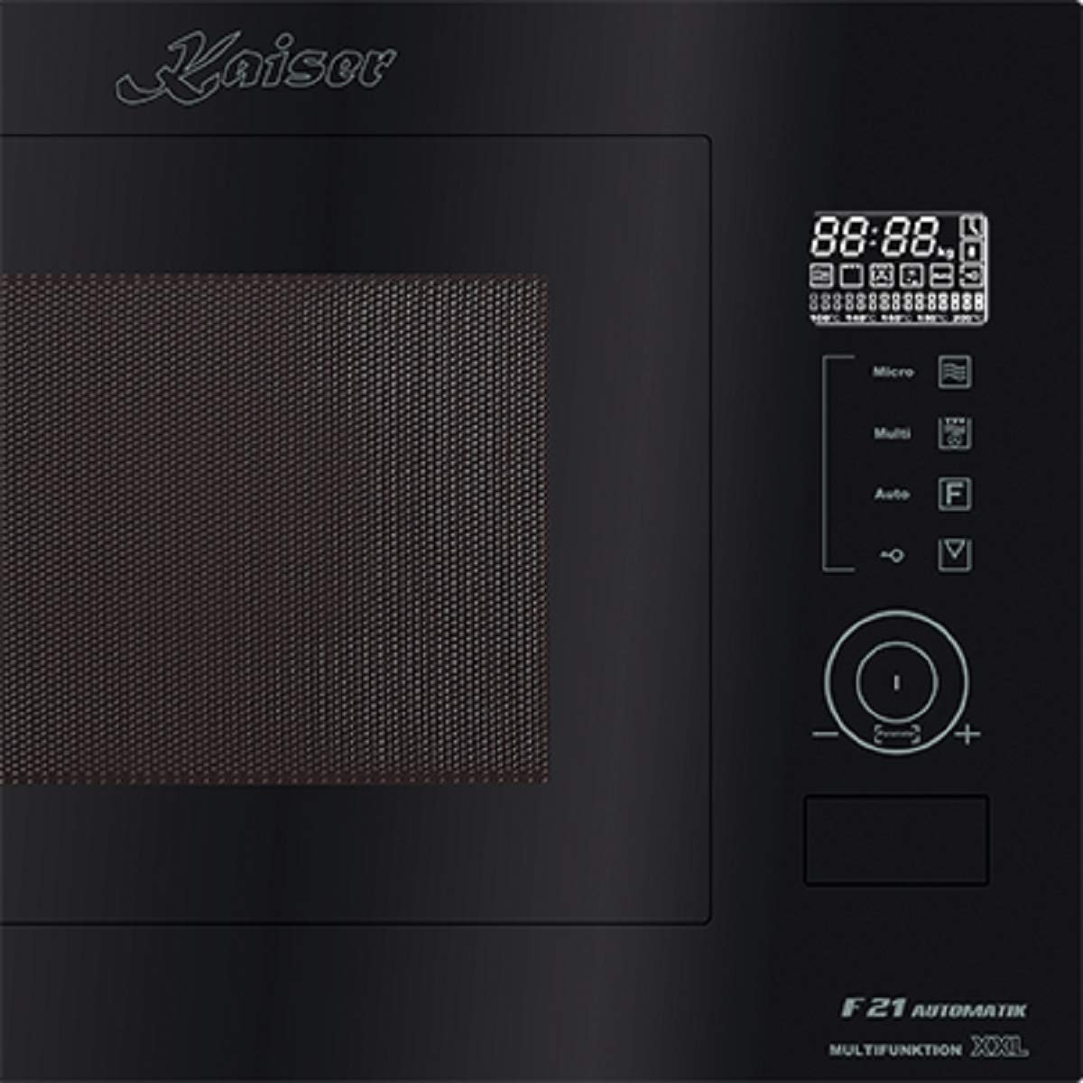 Kaiser EM 2510 Einbau Multifunktions Mikrowelle,Schwarz Glas,25L,Heißluft Grill,21 Funktionen,Mikrowelle zum Einbau,8 Sonderfunktionen, Kartoffel, Pizza, Kindersicherung,Einbaumikrowelle Avantgarde