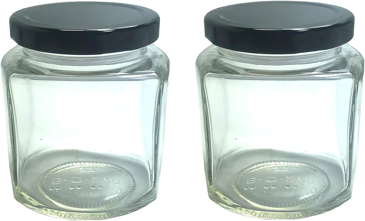 Pumpsy Concepts 9 oz Oval Hexagon Jar w/Black Metal Lug Lid (Pack of 2) Home & Kitchen