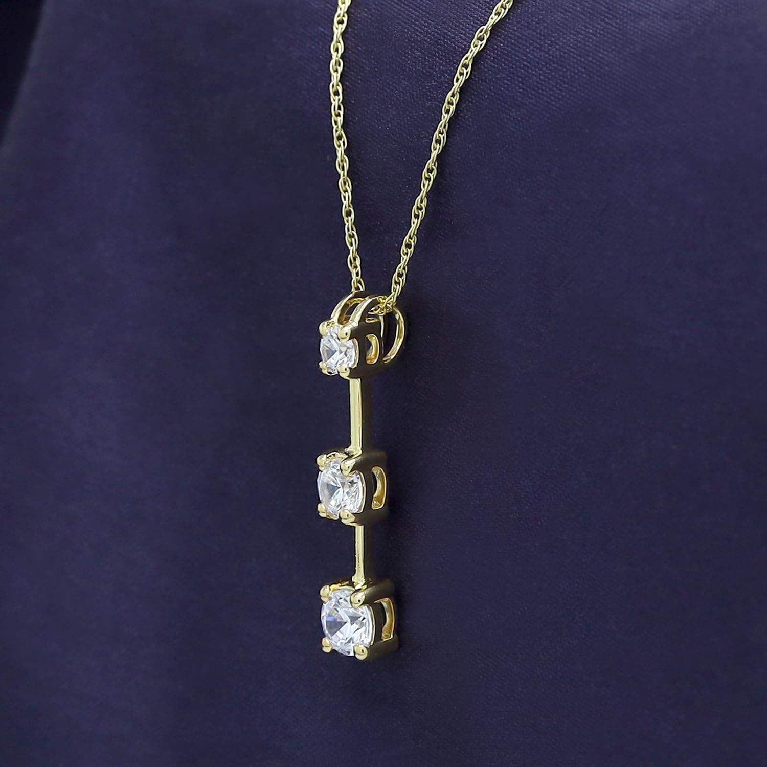 Past Present Future 3 Stone Pendant Necklace for Women Round Cut Moissanite or Cubic Zirconia and Lab Grown Diamond 14K Gold Plated Sterling Silver with 18" Chain, Dainty Anniversary & Promise Jewelry - Image 5