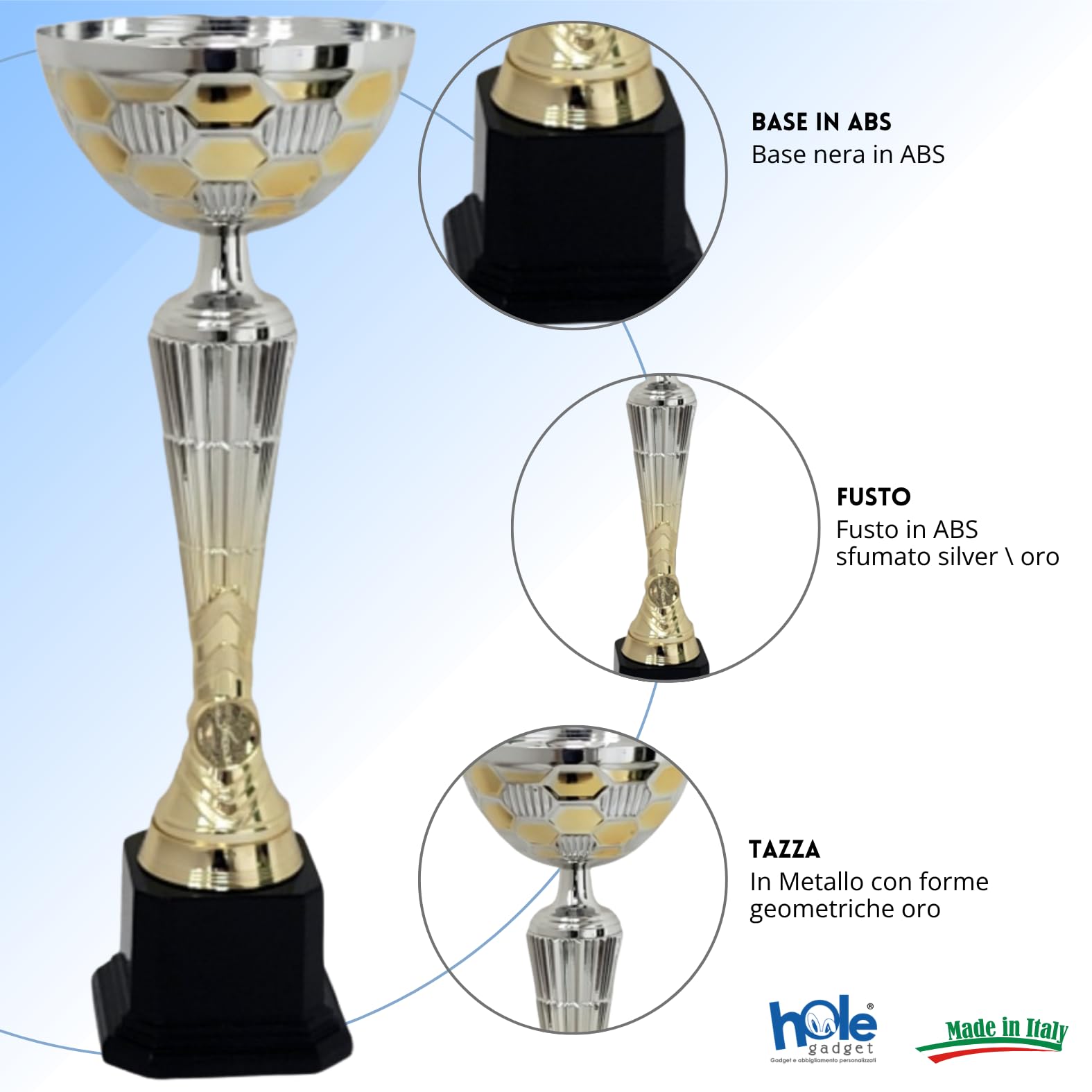 Coppa Trofeo Personalizzati, Premiazioni Singole o in Set Completi, Sportivi per Eventi, Calcio, Fantacalcio, Basket, Padel, Personalizzabile su Targhetta cod. 10.061