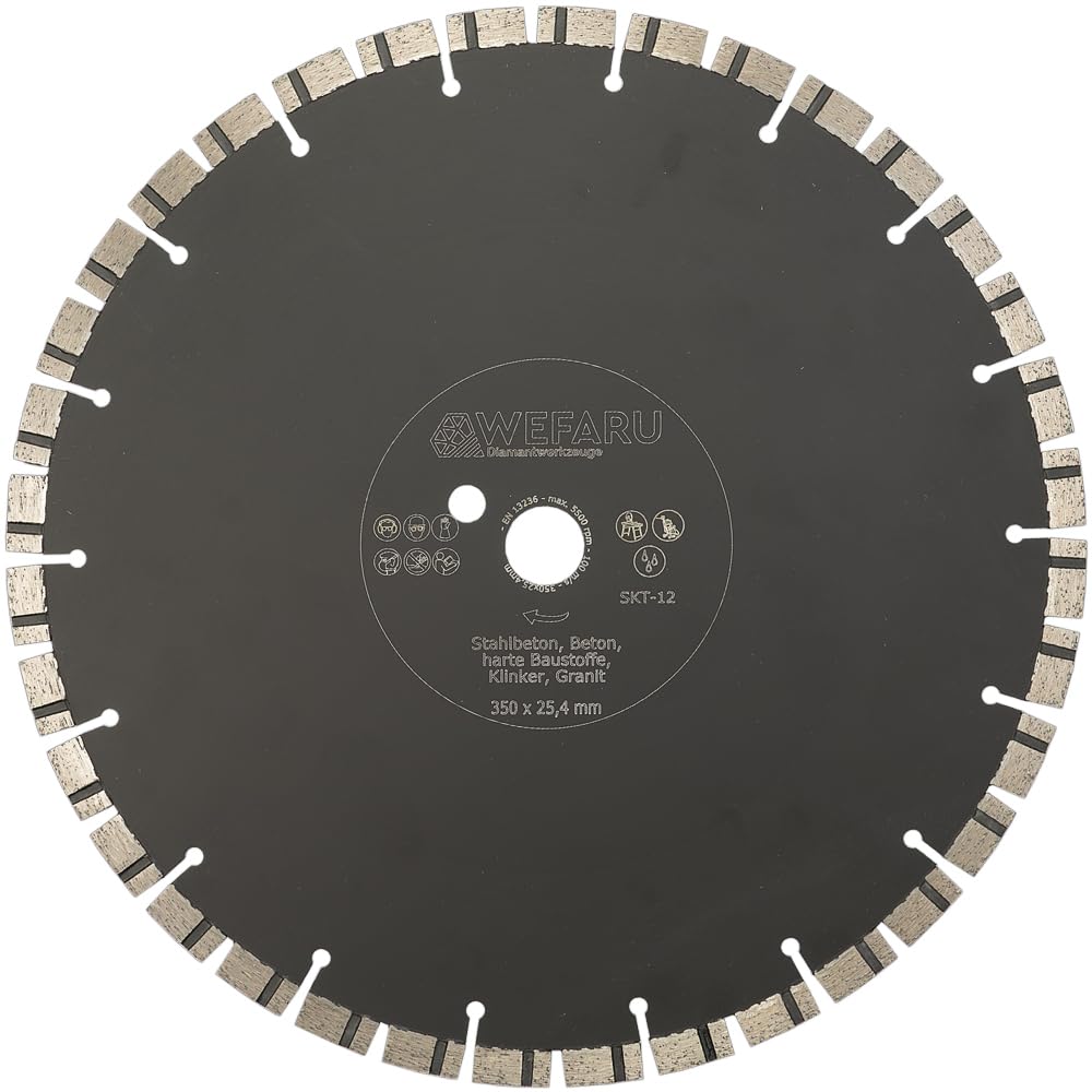 Diamantscheibe SKT 12 Ø 450 mm – 25,4 mm Bohrung – Profi Trennscheibe für Beton, Ziegel, Granit, Mauerwerk – Kurzzahn-Turbo – Nass & Trocken – für Trennschleifer, Fugenschneider bis 10 kW