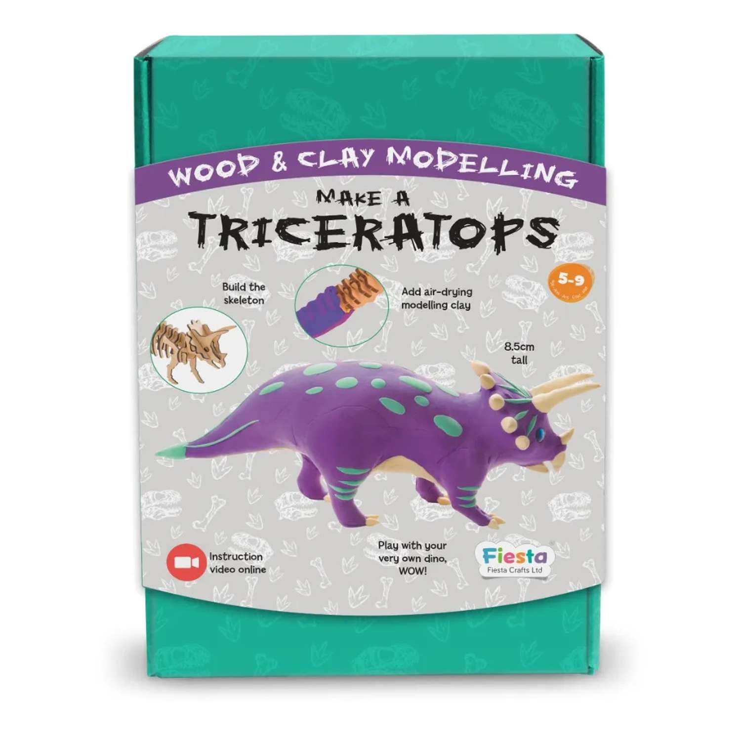Fiesta Crafts Make a Triceratops Kit de modelage en argile et bois pour enfants – Jouet éducatif amusant pour les enfants à développer l'imagination et la créativité Âge 5 à 9 ans