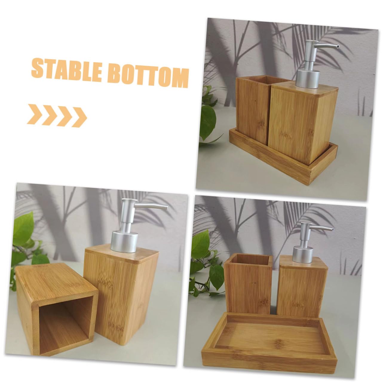 Alipis Set Accessori Bagno in Bambù Dispenser Sapone Pompa, Bottiglia Shampoo Riutilizzabile, Portaspazzolino Compatto Per Uso Domestico e Bagno Ospiti