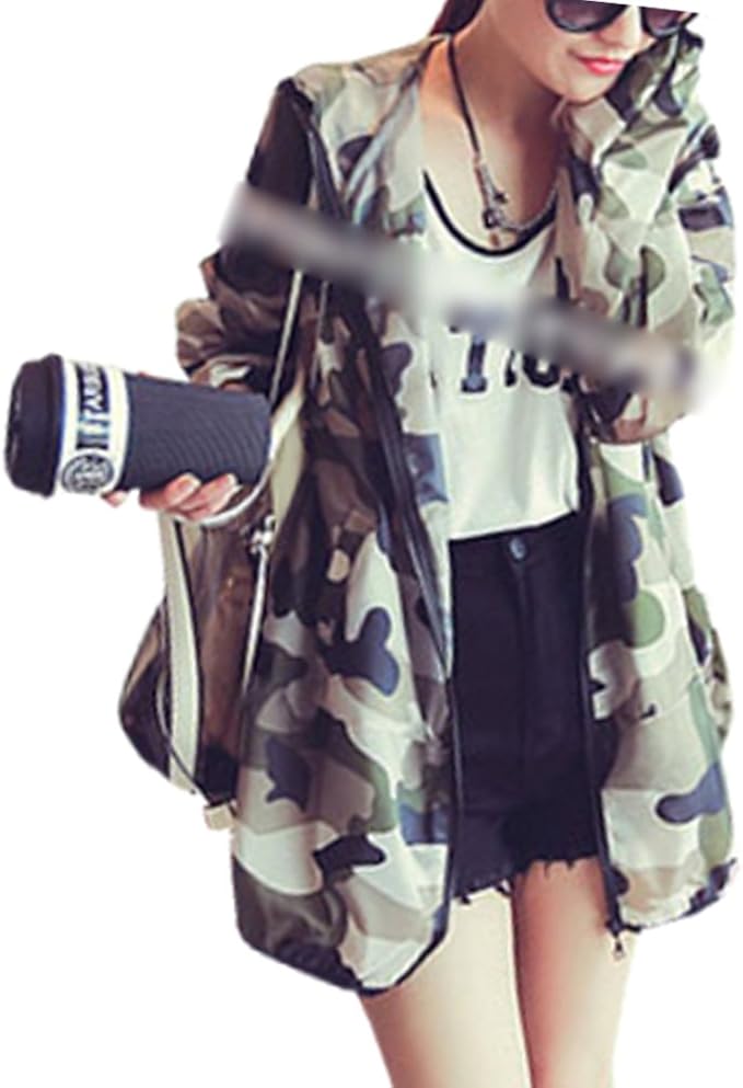 Amazon ノーブランド 迷彩柄 パーカー レディース ジャケット カモフラ 秋 冬 マウンテンパーカー ブルゾン ジャンパー アウター コート ジャケット 通販