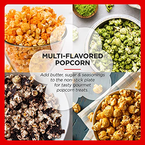 Elite Gourmet Automatic Stirring Popcorn Maker Popper, Electric Hot Oil Popcorn Machine With Measuring Cap & Built-In Reversible Serving Bowl, Great For Home Party Kids, Safety Etl Approved, Red #TOP7
