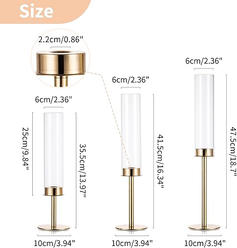 Miniatura 3 de NUPTIO Portavelas de palo Portavelas de cristal transparente para velas cónicas, 6 piezas, moderno soporte de vela con cubierta de chimenea,