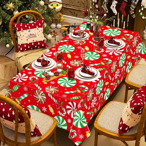 4 Pack Christmas Table Cloth Christmas Party Tablecloth Xmas Party Decoration Candy Themed Table Cover Xmas Table Cover with Christmas Candy Cane and Snowflakes 51 X 86 in – Image 5