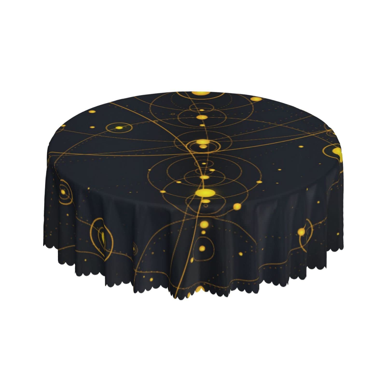 Lsjuee Golden Galaxy Space Abstract Round Tablecloth 60 Inch Printed Washable Tablecloth for Dining Party Holiday Fall Home Decorative