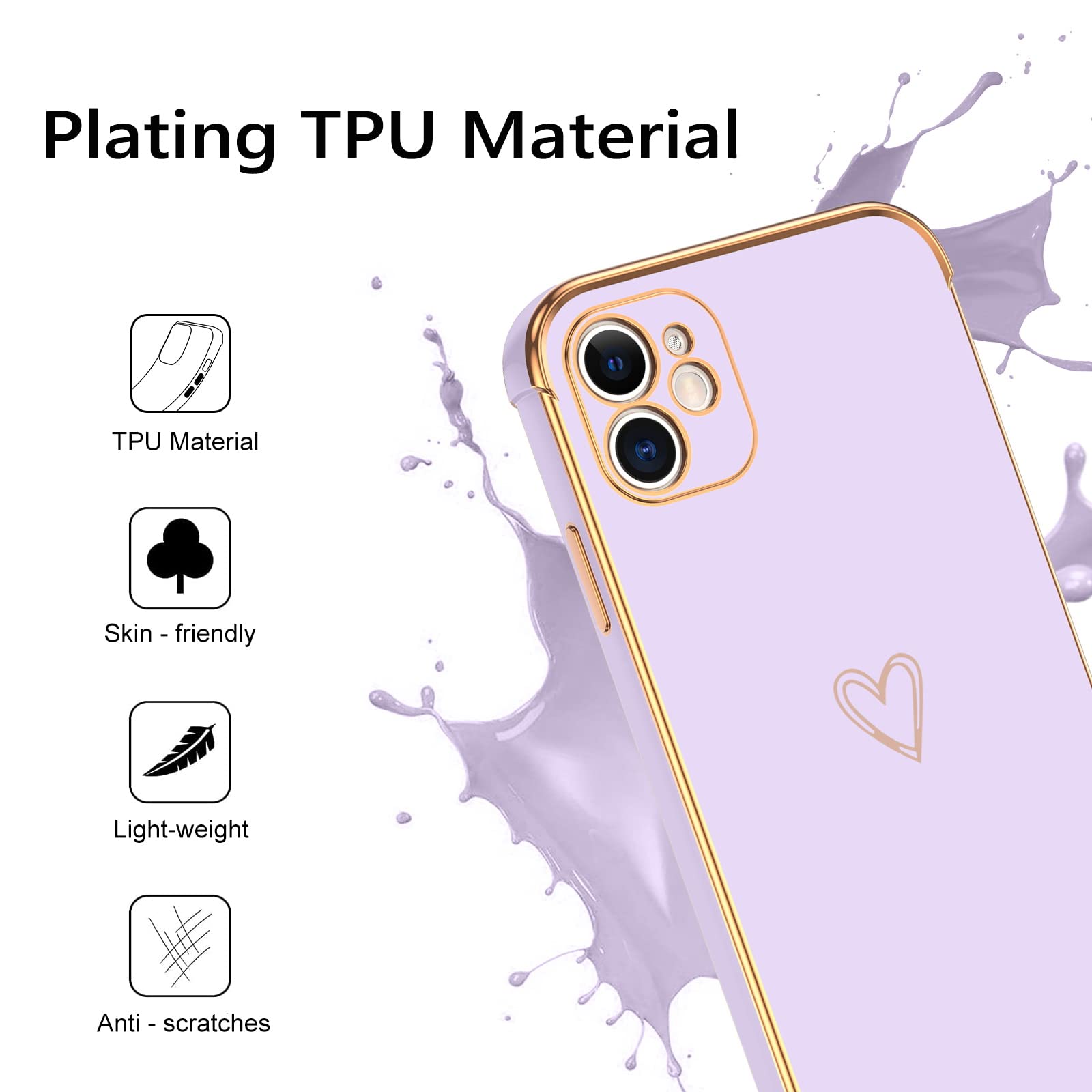 GUAGUA Handyhülle Für IPhone 13 Mini – Süßes Herz Muster, Schwarz, TPU Silikon, Stoßfest & Dünn, Mit Kameraschutz, Kabellos Ladefähig