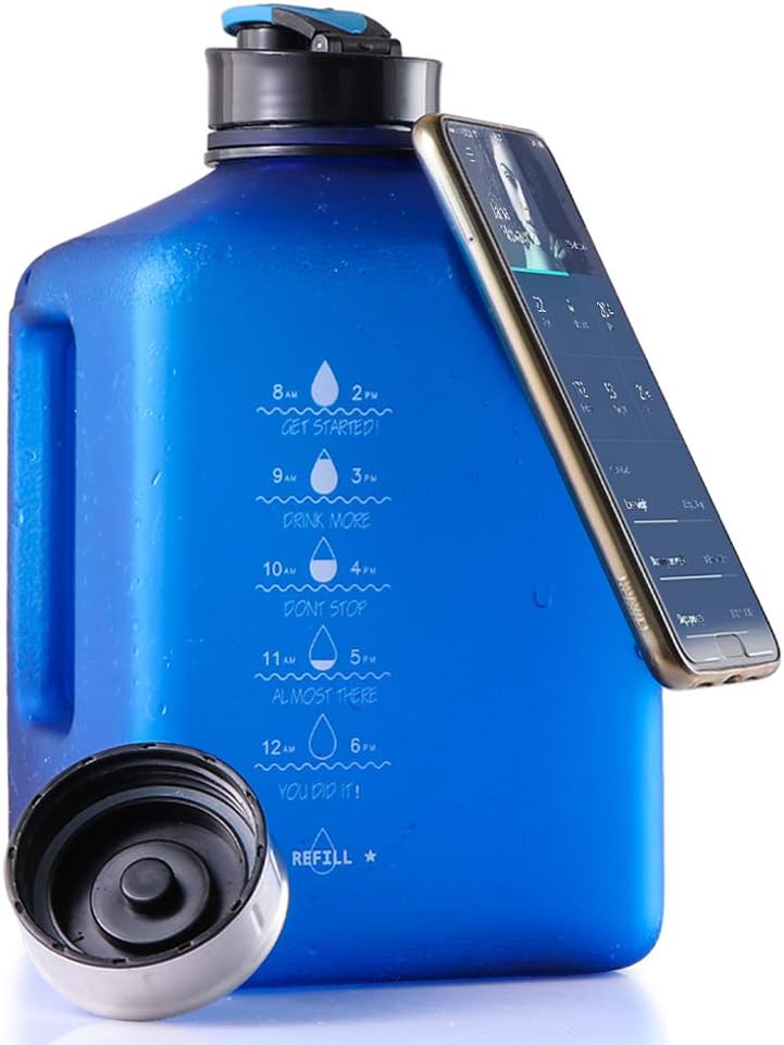 2.7L Large Water Bottle Motivational with Time Marked Sport Water Jug Reusable Drinking Gym Water Bottle BPA Free (Clear Blue)