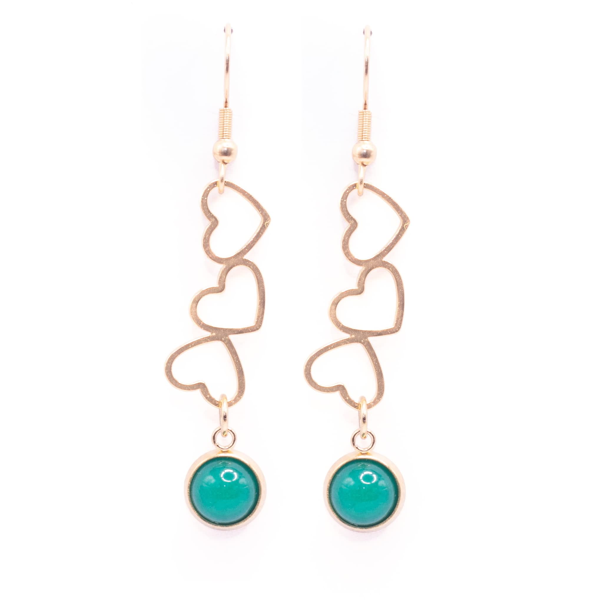 NILUXE DESIGNPendientes piedras naturales chapado en oro - Pendientes corazón piedra colgantes dorados - Pendientes mujer piedras naturales – Pendientes corazones(Jade verde)