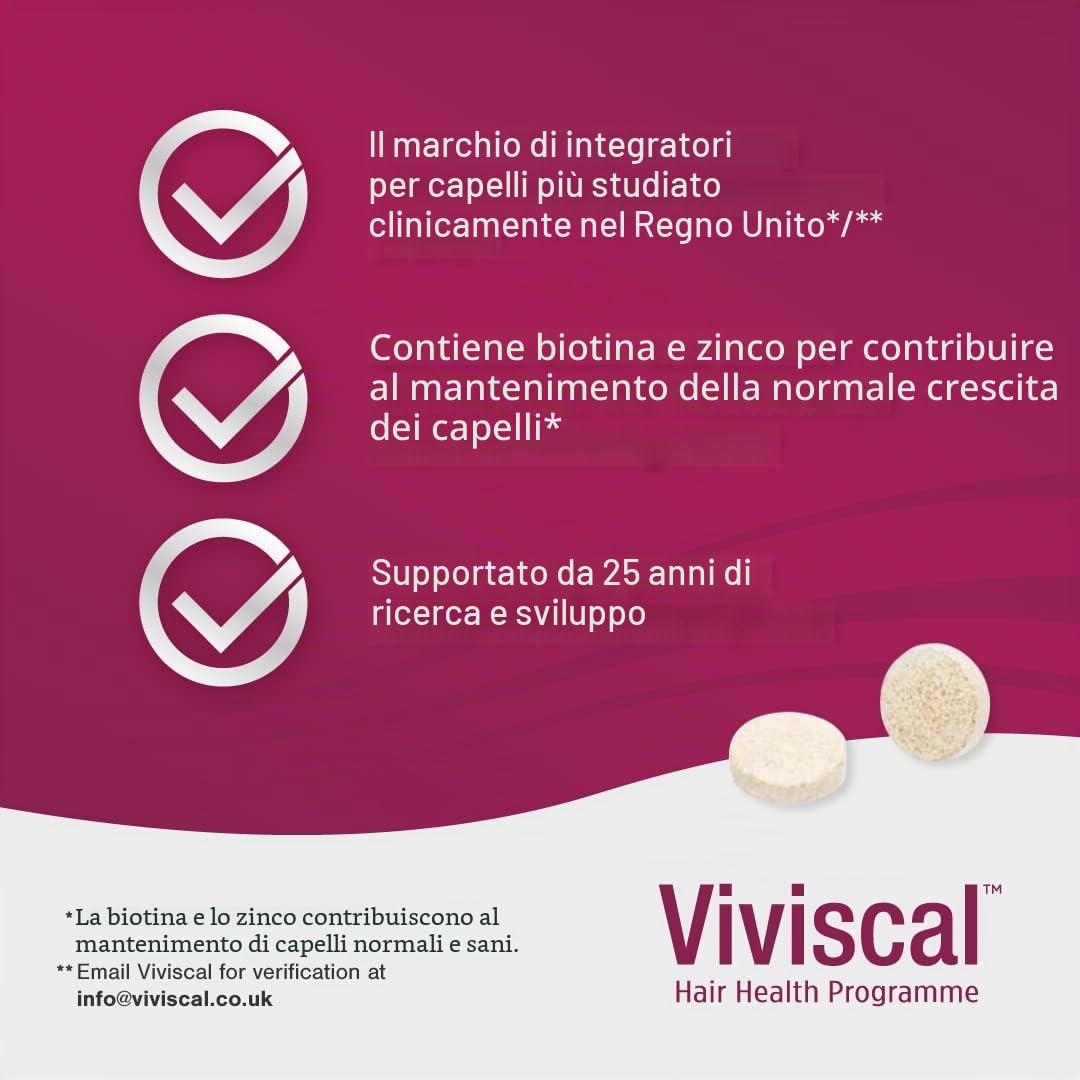 Viviscal - Integratori per capelli di massima forza - Confezione da 60 compresse (fornitura da 1 mese), la confezione può variare