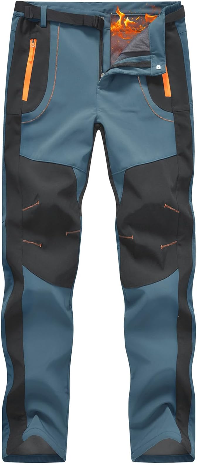 Rdruko Men's Snow Ski Pants Waterproof Insulated Winter Hiking Snowboard Fleece Lined Pants with Belt