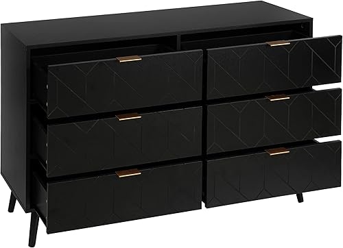 Miniatura 5 de Goujxcy Cómoda de 6 cajones cómoda moderna cómoda de madera con cajones anchos de almacenamiento cómoda doble de 6 cajones para sala de estar