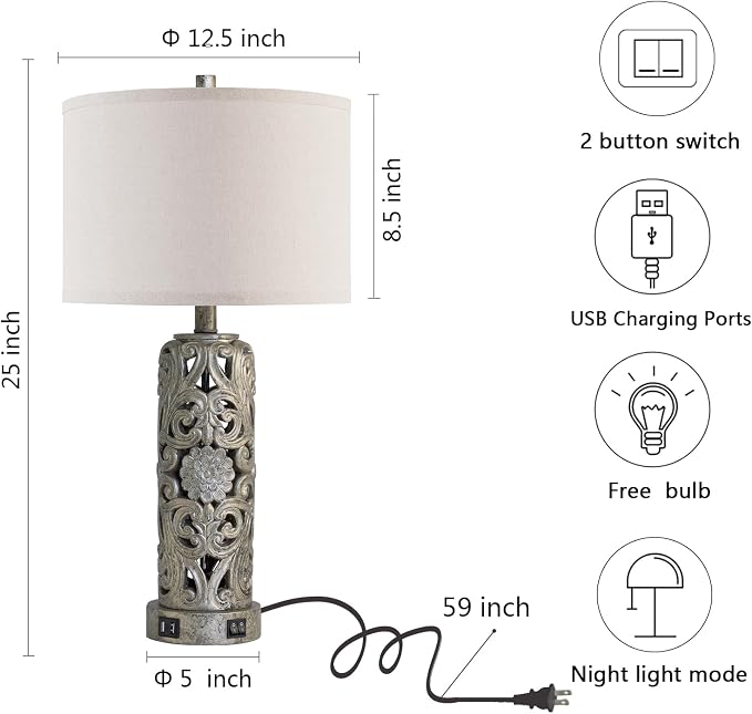 Set de 2 lámparas de mesa industriales con USB y luz nocturna miniatura 6