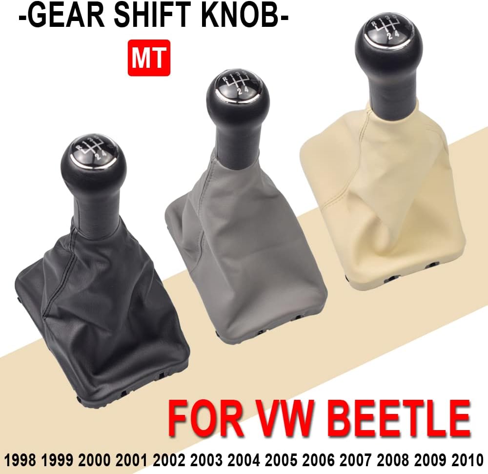 for VW Beetle 1998 1999 2000 2001 2002 2003 2004 2005 2006 2007 2008 2009 2010 New 5 Speed Gear Stick Shift Knob Leather Boot (Black)