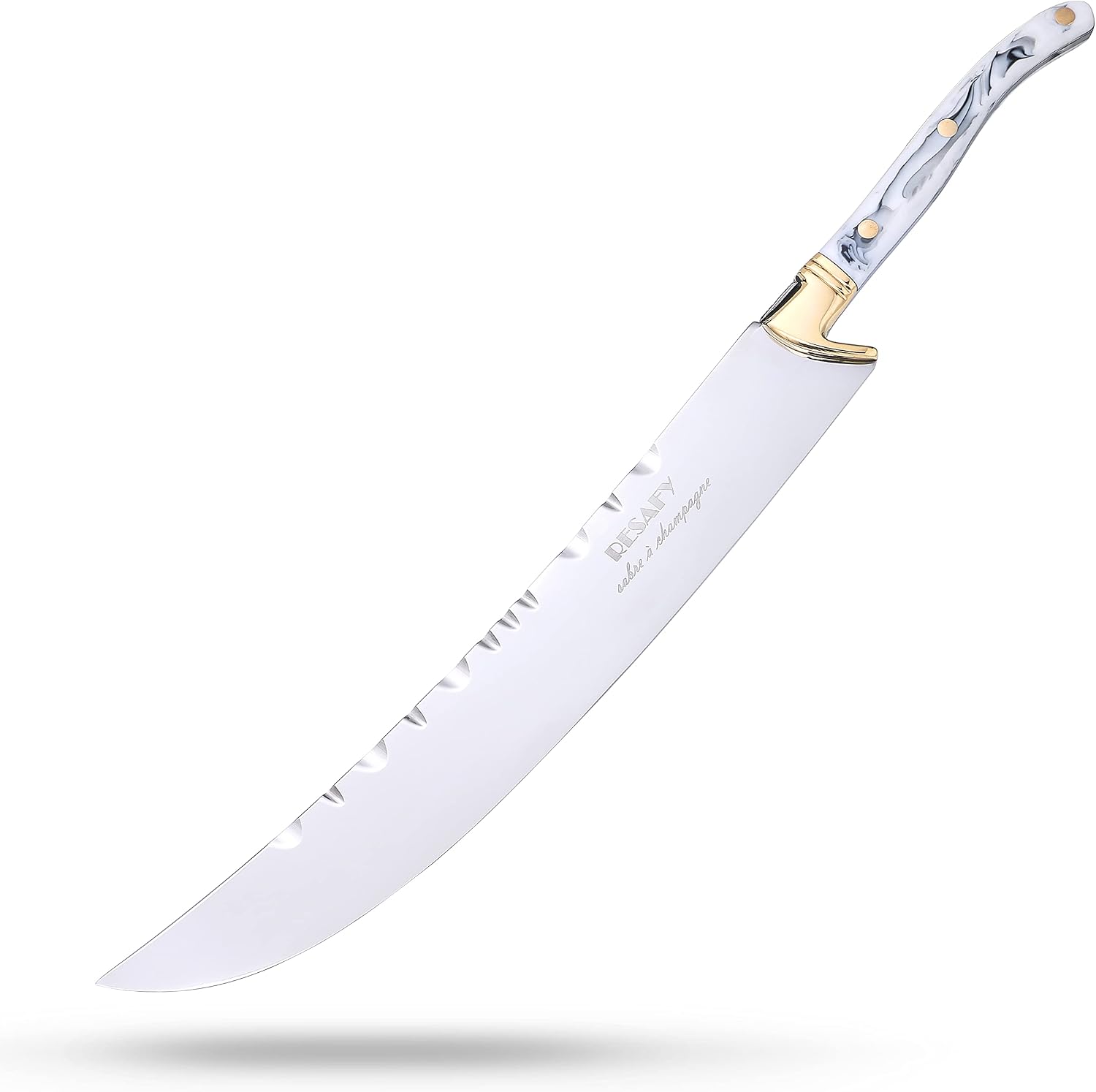 Resafy Champagne Saber With Wooden Box Champagne Knife Champagne Sword Champagne Opener (White)