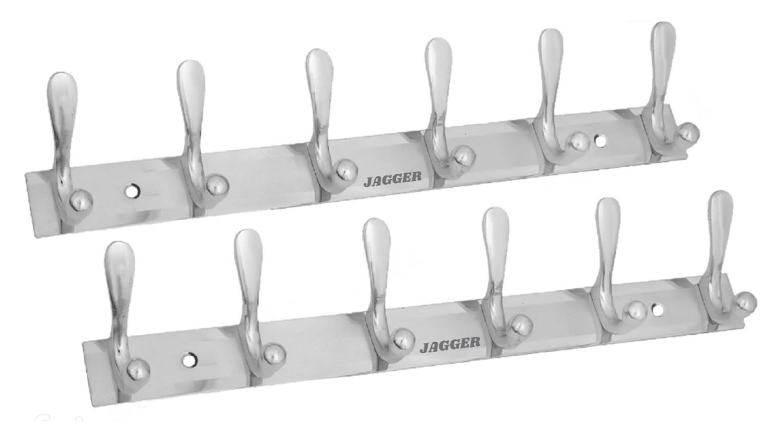 JAGGER JAG334 Wall Mounted Stainless Steel Wall Hooks for Hanging Cloth/Towel Hangers/Key Ring Holder/Door Hangers/Hook Rail/Bthroom Hanger [ Combo Pack of 2 ] (Silver, 6 PIN Hook)