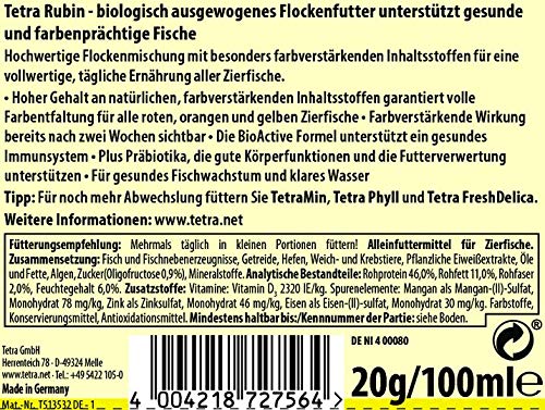 Tetra Rubin Flakes - Fischfutter in Flockenform mit natürlichen Farbverstärkern, unterstützt eine intensive Farbenpracht der Fische, 100 ml Dose